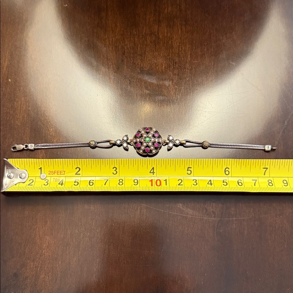 Turkish Elegant Gold Tone and Sterling Silver Bracelet with Multicolor Gemstones - Picture 2 of 8